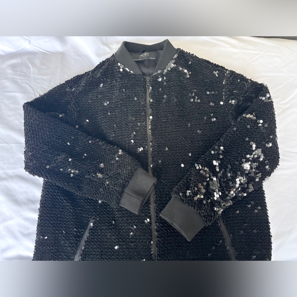 ZARA | Velvet Sequinned Bomber Jacket - Picture 7 of 16